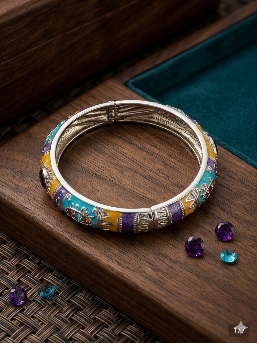 NWOT Shrinath Art Jewellery Colorful Enamel Gemstone Bangle Bracelet